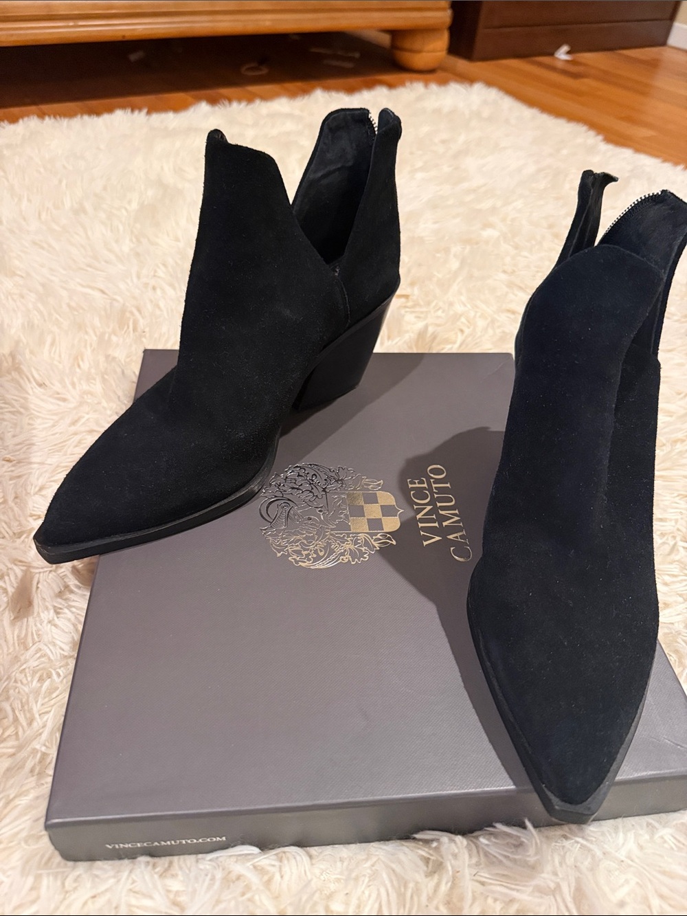 Vince Camuto Black Suede Pointed Ankle Booties